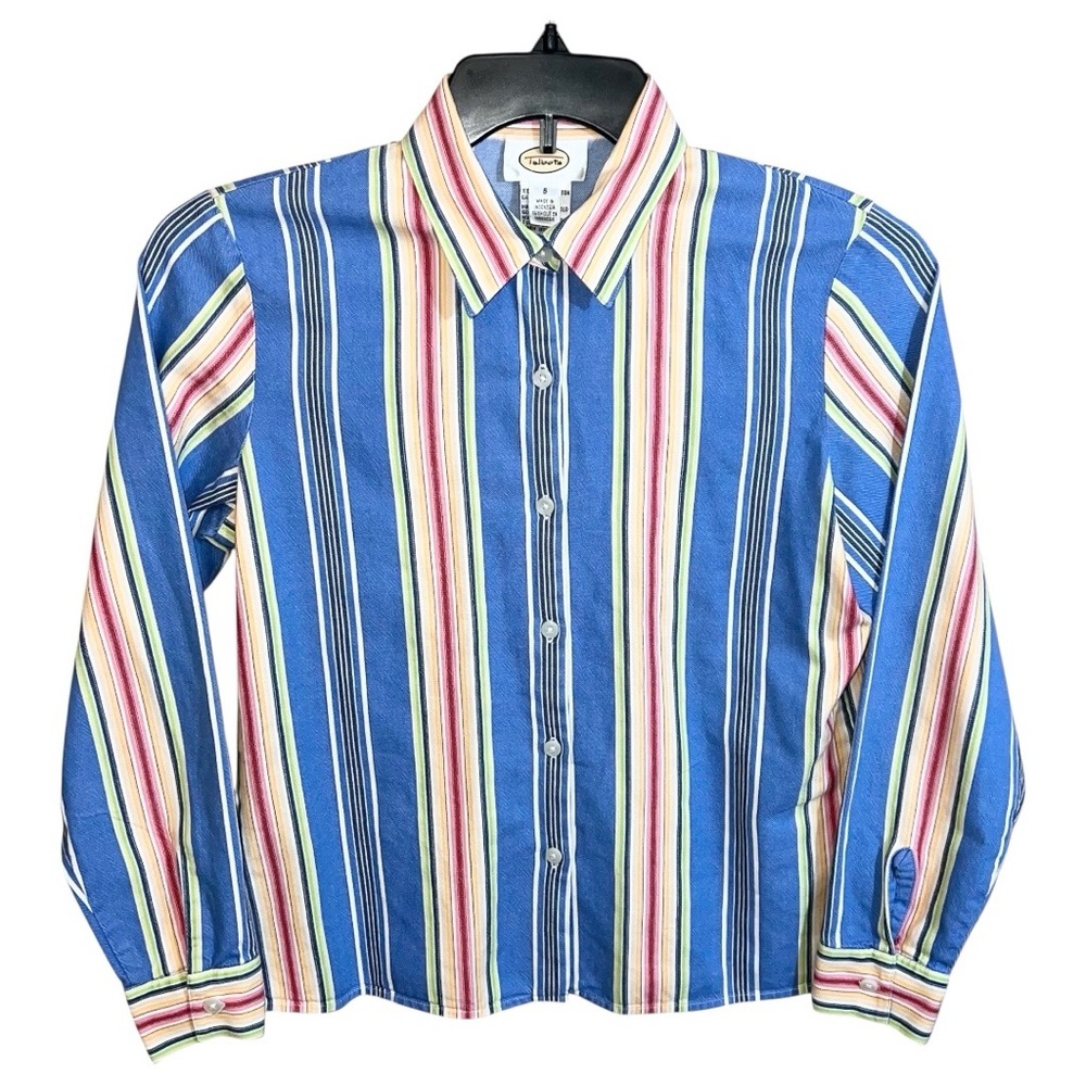 Talbots Shirt Women’s Size S Blue Red Pink Green Stripes Button Up Long Sleeve